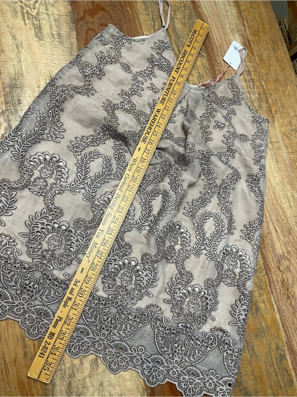 Entro women’s Large Embroidered taupe tan  slipdress - Picture 5 of 9